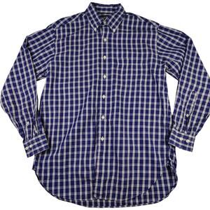 Brooks Brothers Button Down Shirt Blue Plaid Men's Med Italian Fabric USA Made